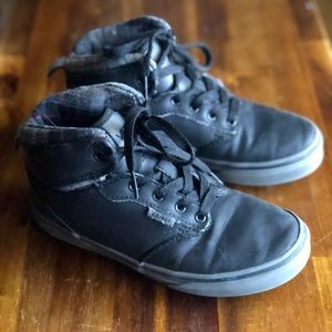 Black leather Vans hi-top sneakers